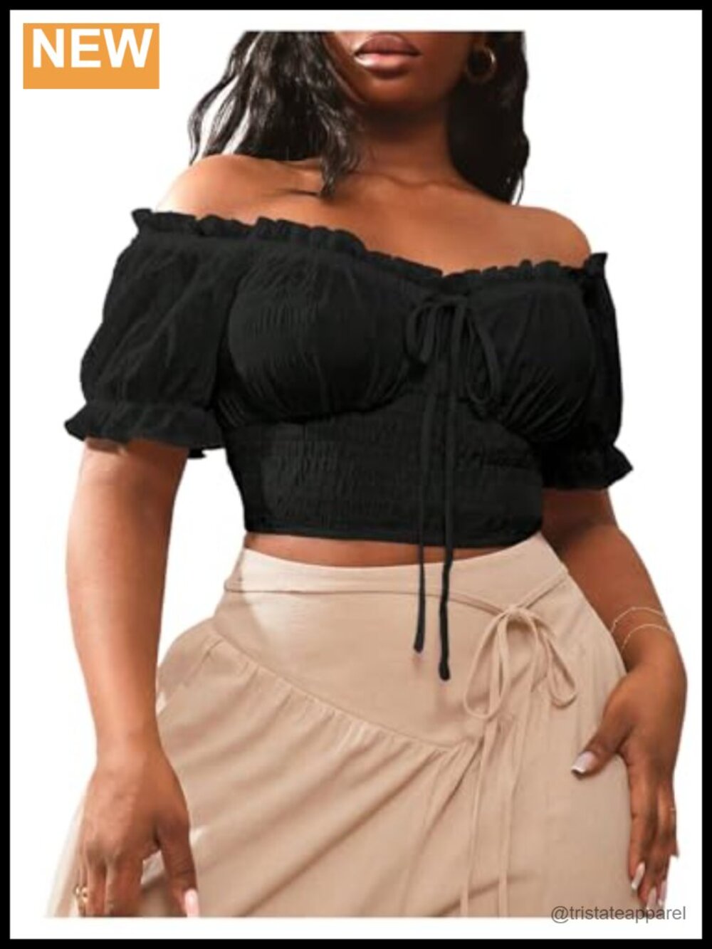 Plus Size Off Shoulder Crop Top Short Sleeve Ruffle Trim Blouse